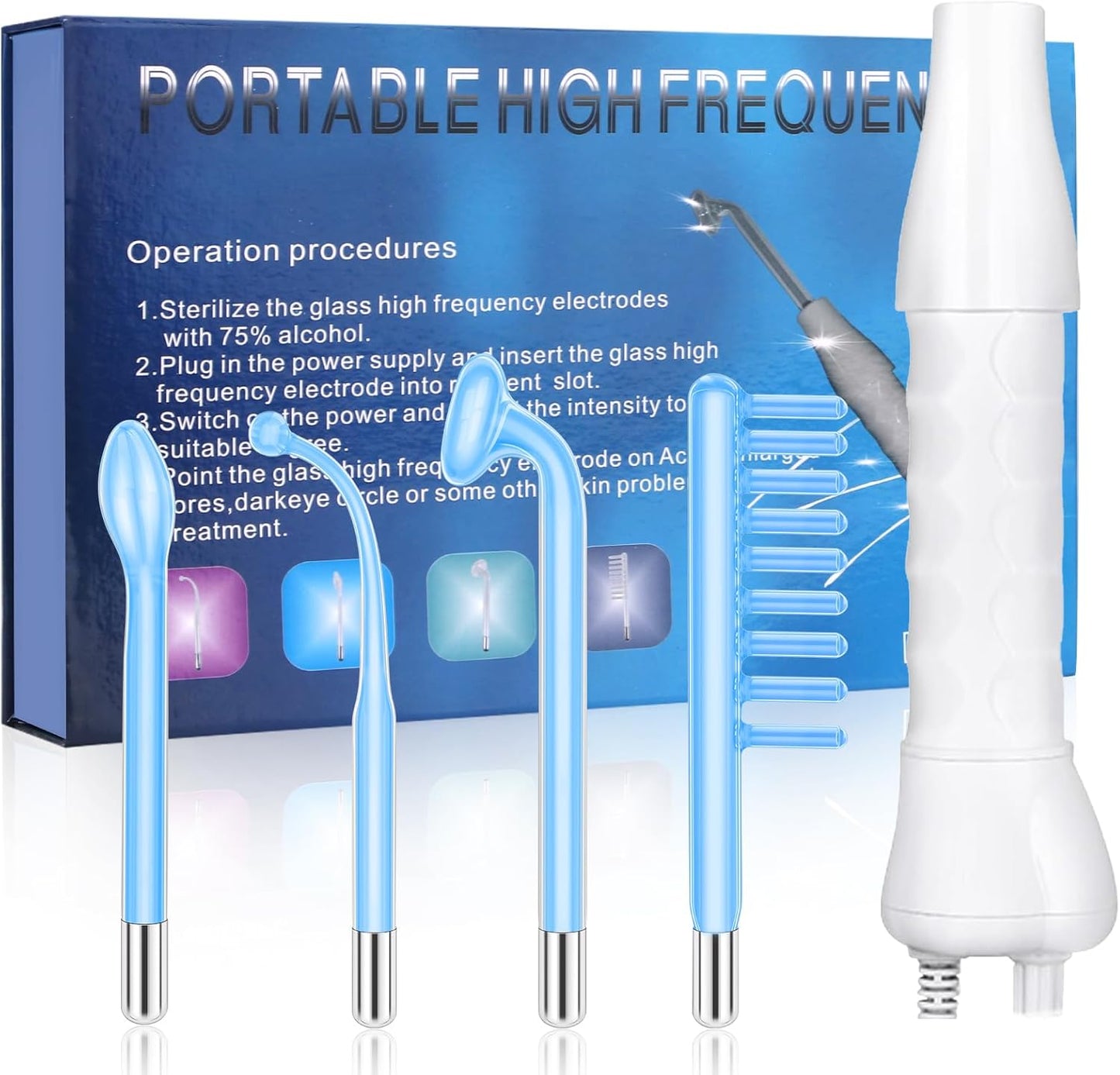 High-Frequency Facial Wand – 4-in-1 Skin Rejuvenation Device for Anti-Aging, Acne Care & Home Spa Treatments