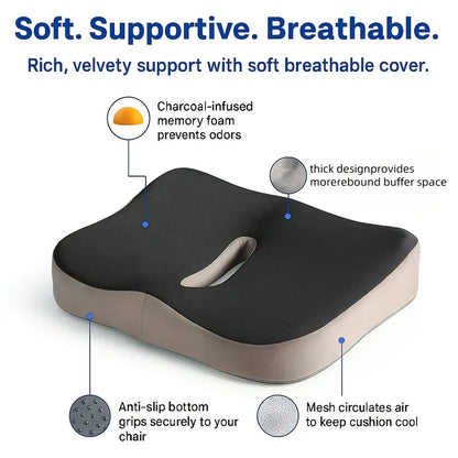 Ergonomic Memory Foam Seat Cushion for Hip, Thigh & Back Support