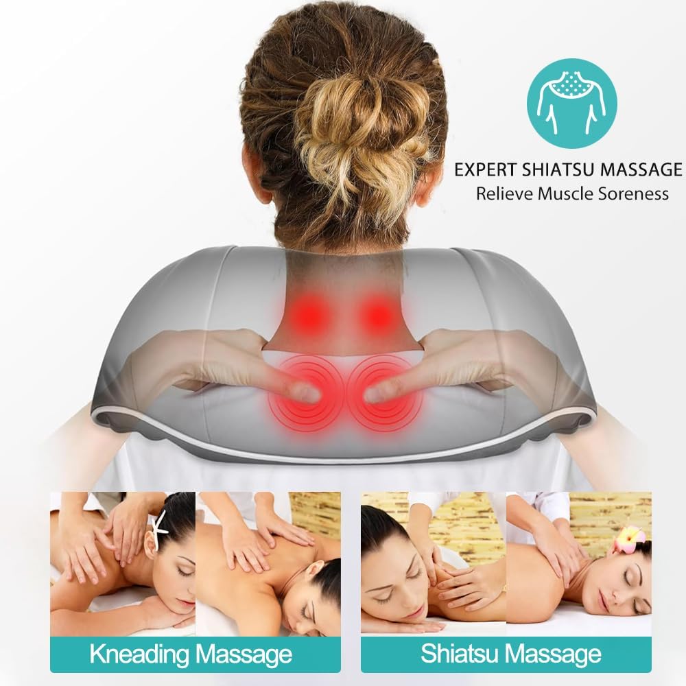 Neck & Back Massager – Deep Tissue Shiatsu Neck, Shoulder & Back Relief with Heat