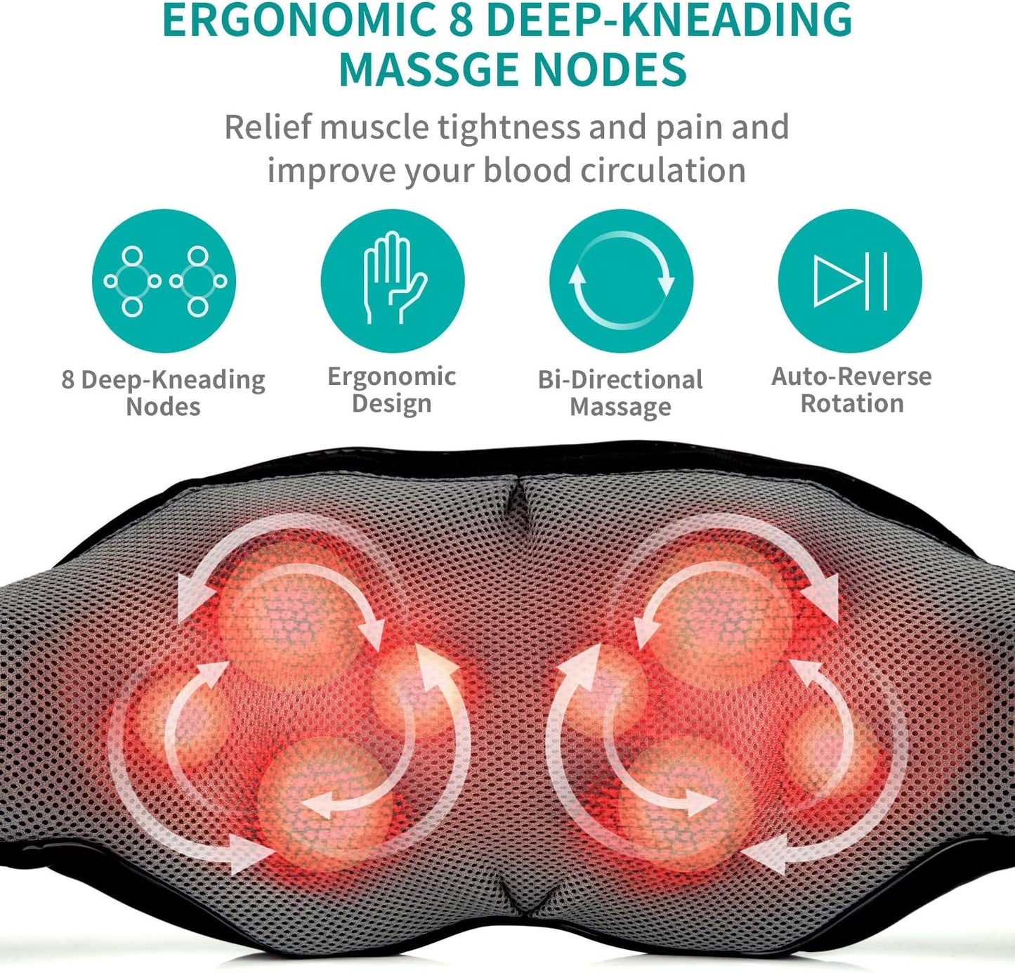 Neck & Back Massager – Deep Tissue Shiatsu Neck, Shoulder & Back Relief with Heat