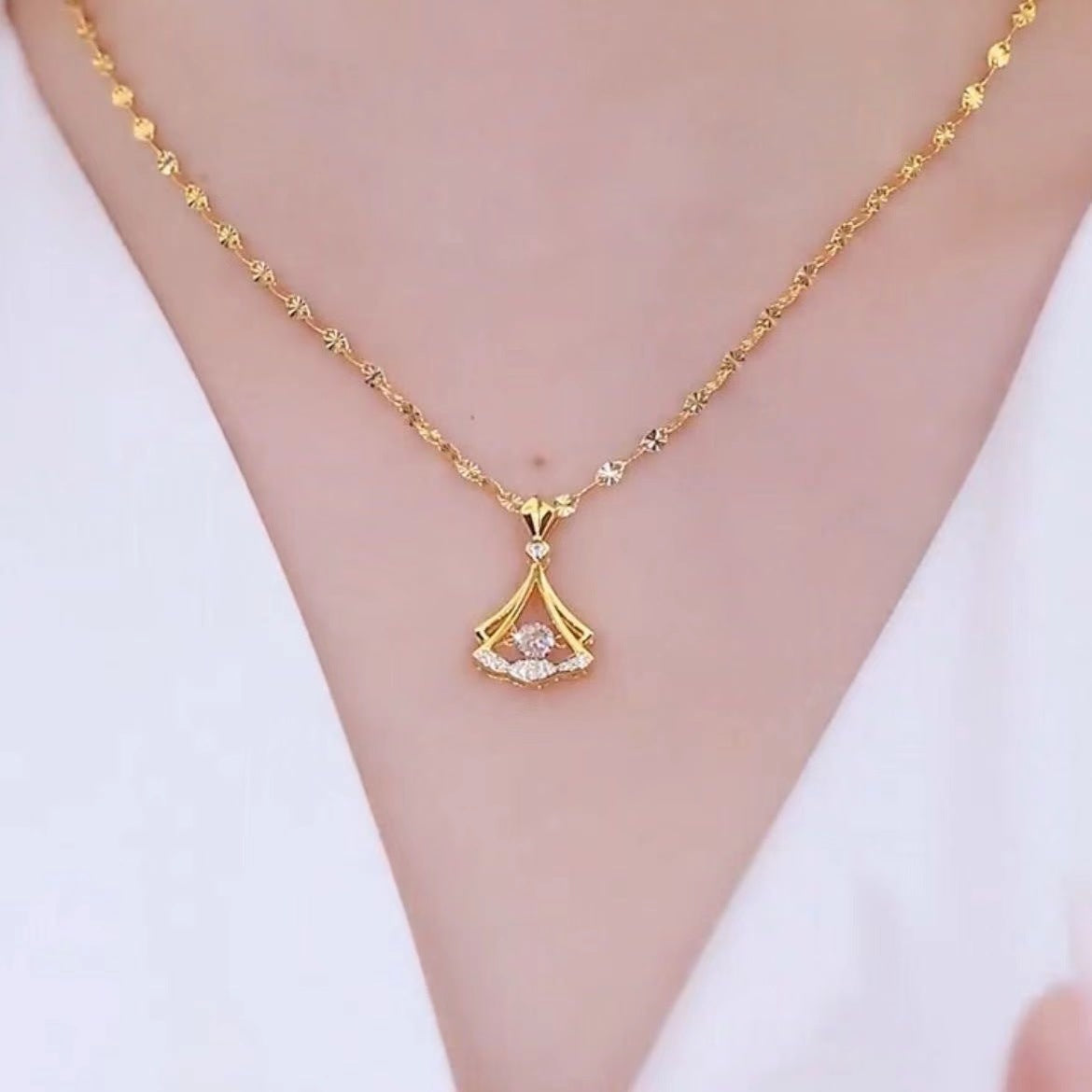 Charm Women’s Small Skirt Zircon Pendant Necklace – Gold Plated Elegant Jewelry