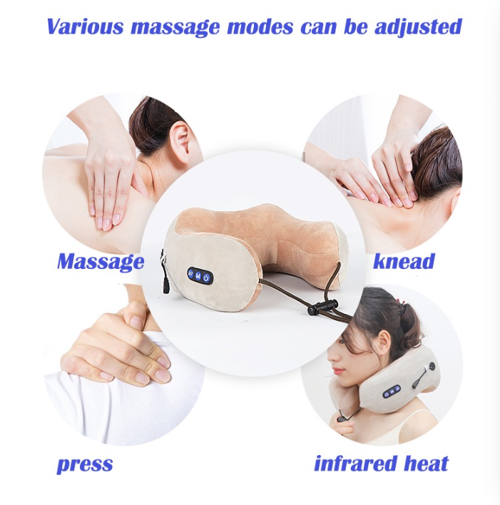 Portable U-Shaped Cushion with Heat & Vibration Therapy for Travel